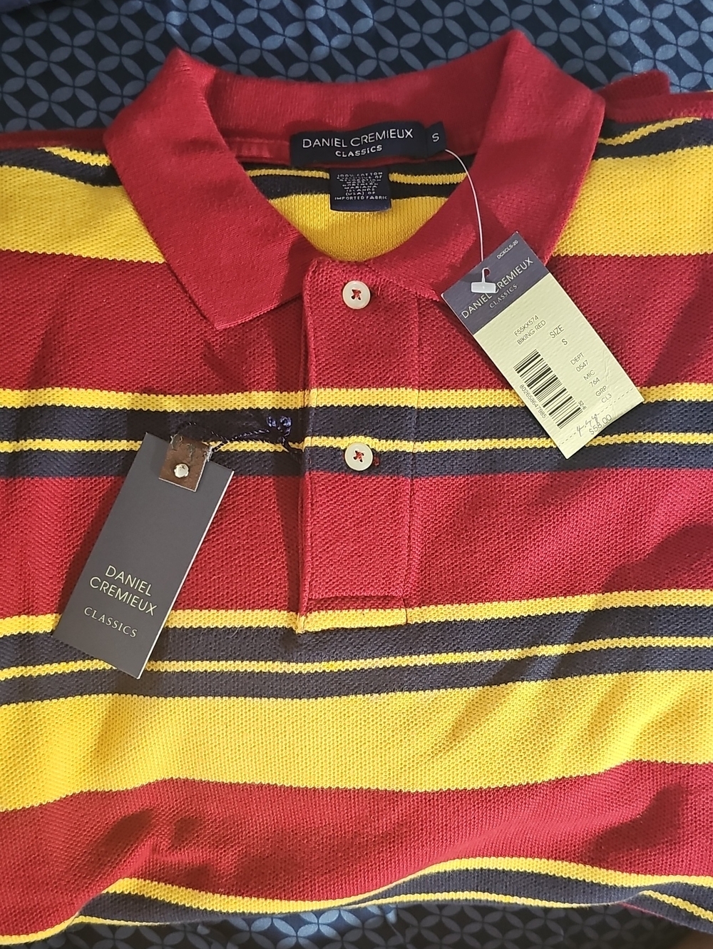 Daniel Cremieux Red, Yellow & Navy Striped Men's Long Sleeve Polo